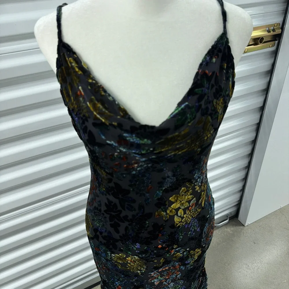 Vtg Newport News Velvet Burnout Maxi Dress Womens 10 Cowl Mermaid Witchy 90s y2k